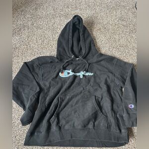 Champion Black Hoodie Preloved XL extra large embroidered sweatshirt